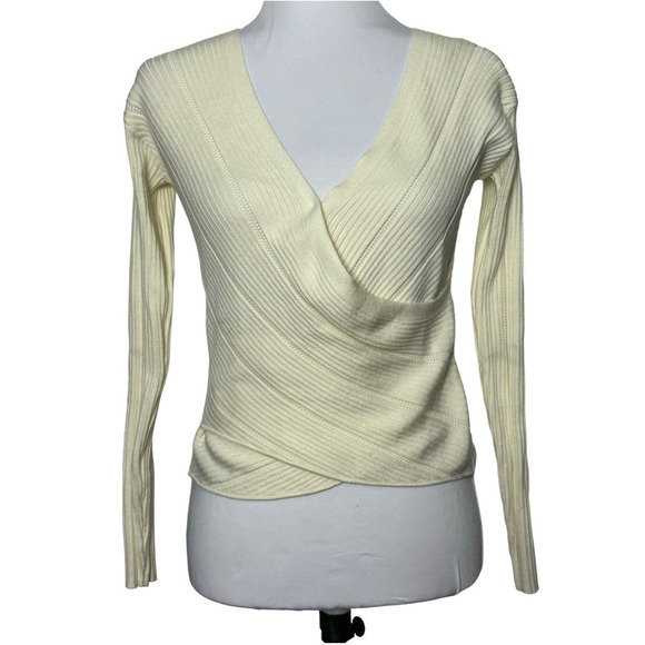 Heartloom Blouse Long Sleeve Top Cream Ivory Cross Front Ribbed Size S - Picture 1 of 10